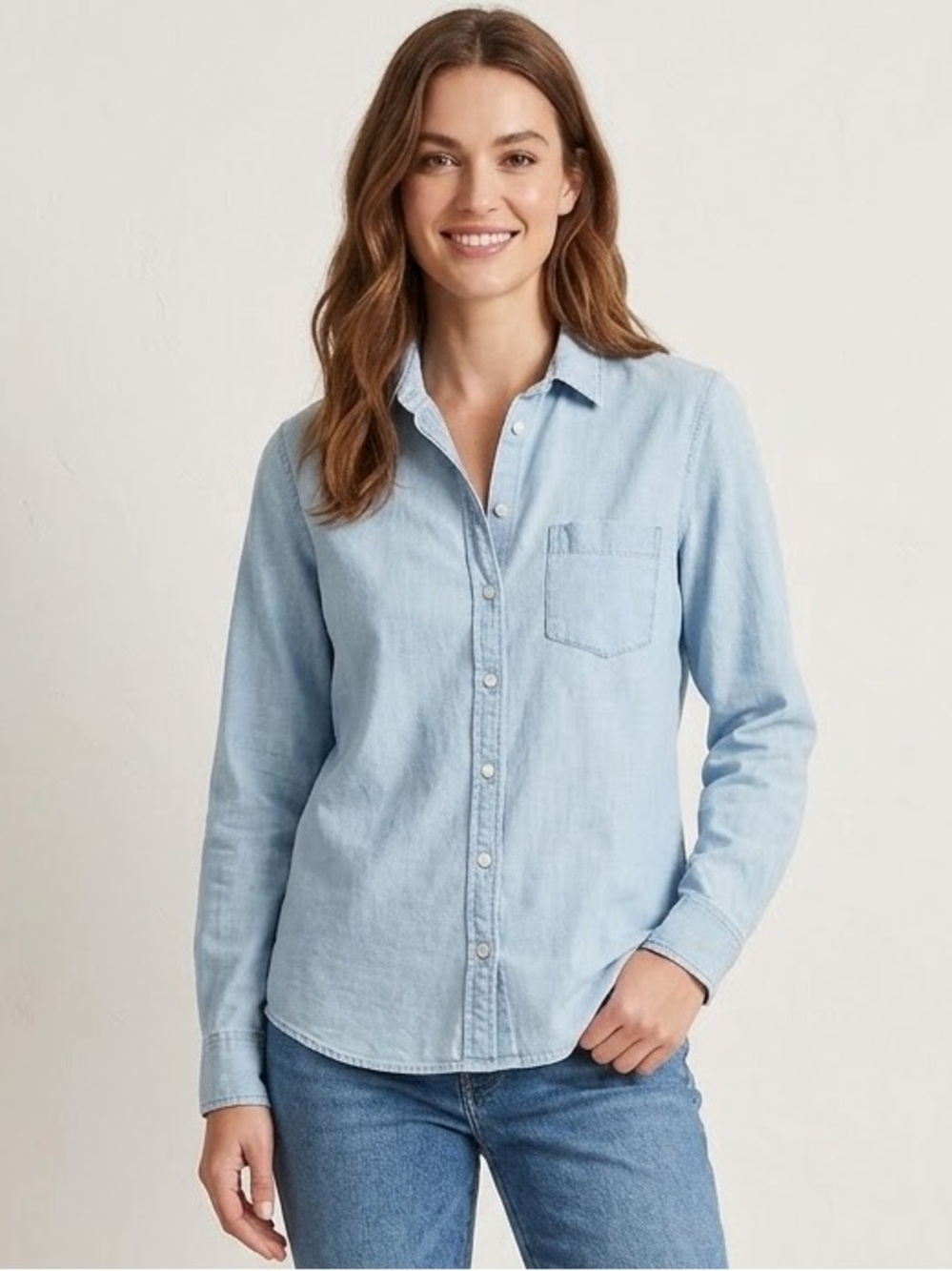 J. Crew Light Blue Chambray Button-Down Shirt, Women’s Size Medium, Long Sleeve